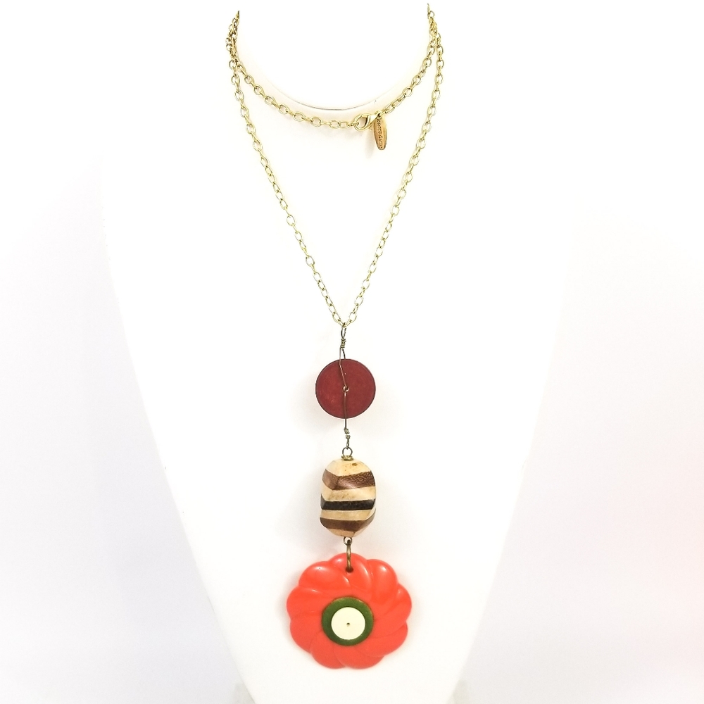 Anthropologie Lenora Dame Orange Flower Necklace